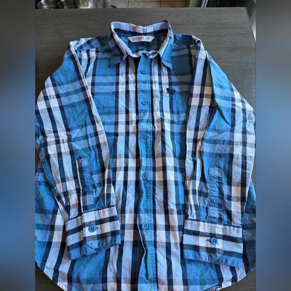 Old Navy Blue and White Plaid Boys Shirt